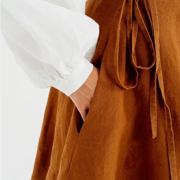 NWOT Son de Flor Linen Mini Wrap Skirt Warm Brown S-M - Picture 5 of 9